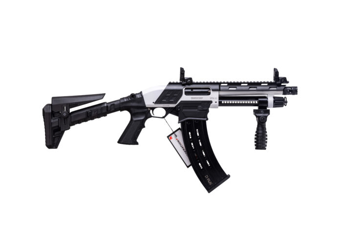 Federation Firearms SPM-12 9″ Shorty, 12ga 3″ magazine-fed pump action shotgun. Alpine White Finish.