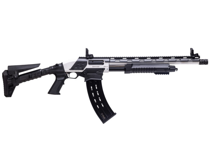 Federation Firearms SPM-12, 12ga 3" magazine-fed pump action shotgun. Alpine White Finish.
