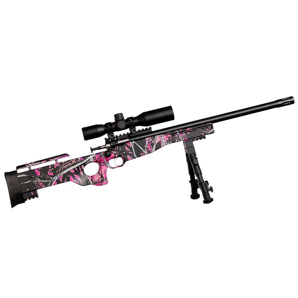 Keystone Sporting Arms Crickett Precision Rifle Package blued bull barrel w/muzzle brake, Muddy Girl synthetic precision stock, 4x32 compact scope w/ sunshade, rings & mount, bi-pod, EZ Loader
