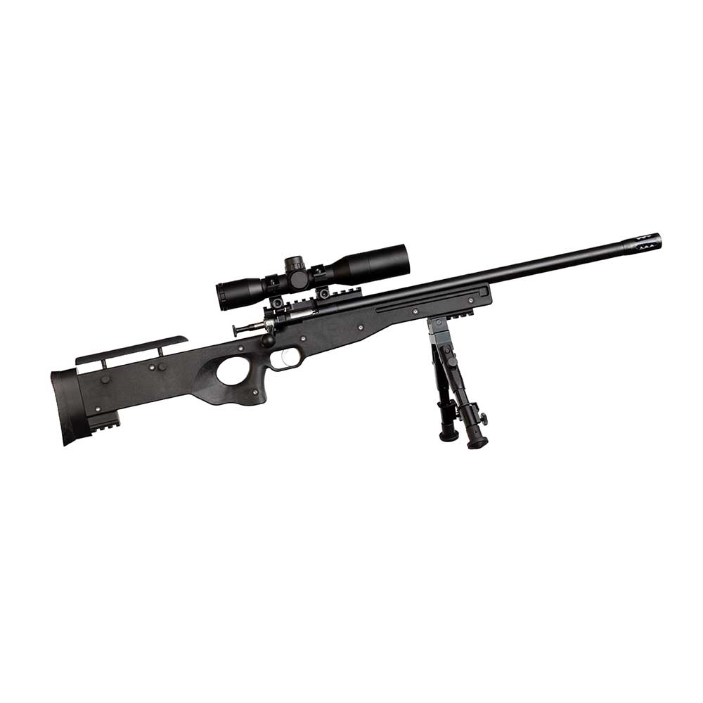 Keystone Sporting Arms Crickett Precision Rifle Package blued bull barrel w/muzzle brake, black synthetic precision stock, 4x32 compact scope w/ sunshade, rings & mount, bi-pod, EZ Loader